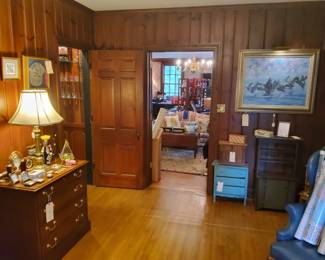 “In Flight”, Framed Oil on Canva by artist Sarah Brown. Vintage miniture childs furniture.