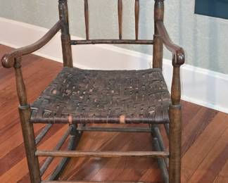 American Shaker Style Wooden Rocking Chair with a Pair of Cowboy Boots