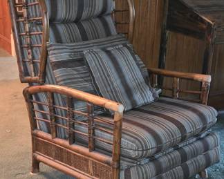 vintage mid-century modern rattan and bamboo lounge chair