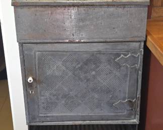 Antique Metal Kitchen Cabinet known as a Kitchen Safe - Top Bins where used for Flour and Sugar Etc.