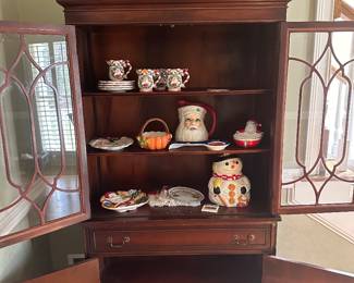 China cabinet with some Christmas stuff in