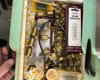 Drawer after drawer after drawer of vintage tools stained glass, making materials and creator tchotchkes