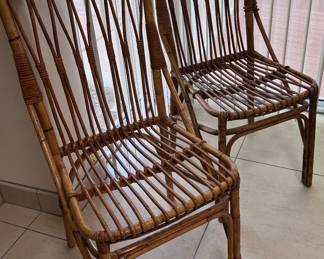 s/4 Italian Mid Century 1950-1960 Rattan Dining Chairs 