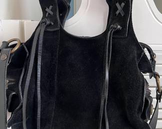 Purse Black Suede w Fringe Francesco Biasia