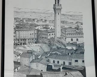 Art Black and White Piazza del Campo and Torre del Manga Siena, Italy 