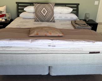 Spare Bedroom: Metal Bed Frame, Nightstands pair, Art, Bedding, Lights