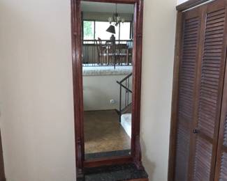 Antique Victorian Walnut Pier Mirror Stand Green Marble Top - - ($324.99)