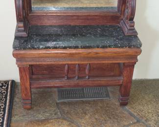 Antique Victorian Walnut Pier Mirror Stand Green Marble Top - - ($324.99