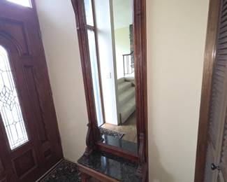 Antique Victorian Walnut Pier Mirror Stand Green Marble Top - - ($324.99