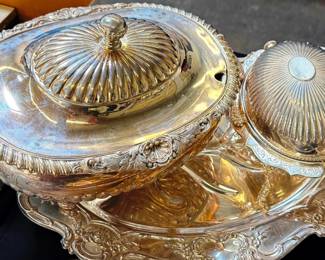 Silver Plate Roll Top Serving Dish, Tray and more