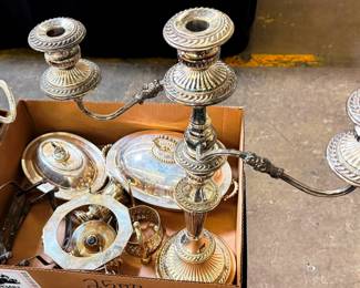 Silver Plate Service and Candle Sticks
