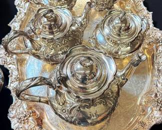 Silver Plate Coffee Tea Service and Heavy Tray
