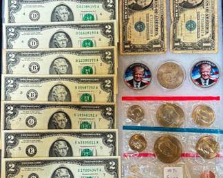 Silver Certificates, $2 Bills, Ike and Trump Dollar Coins