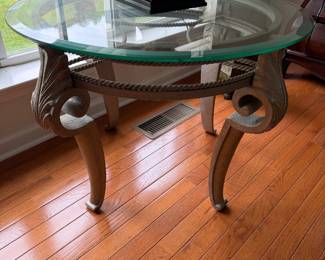 Set of 2 glass top side tables