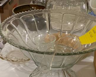 Crystal punch bowl with 12 cups and ladle.