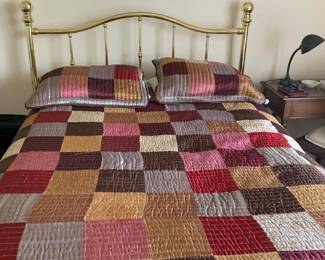 Antique Brass Bed and bedding. Bedroom Furniture.