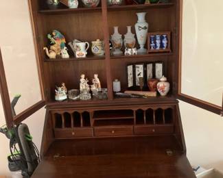 Antique wood secretary desk. Living room furniture.