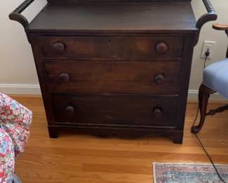 Antique Dark Wood Three-Drawer Commode with Spiral Handles