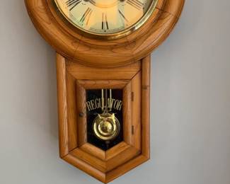 Vintage Oak Regulator Wall Clock with Pendulum