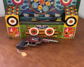 Vintage Model Shooting Gallery Tin Toy with Pistol