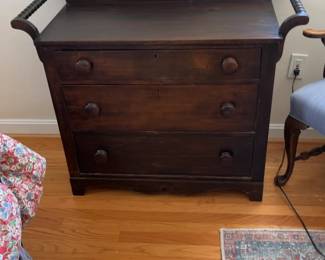 Antique Dark Wood Three-Drawer Commode with Spiral Handles