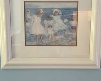 Framed Coastal Art Print - Children at the Beach