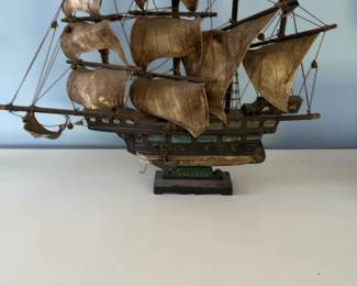 Vintage Handcrafted Wooden Galleon Model Ship