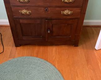 Antique Dark Wood Sideboard with Ornate Brass Hardware