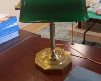 Banker's Lamp with Green Glass Shade and Brass Base