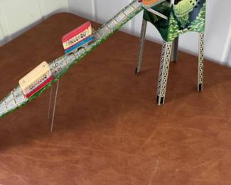 Vintage Tin Litho Wind-Up Cable Car Toy