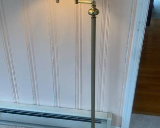 Classic Brass Swing Arm Floor Lamp with White Fabric Shade