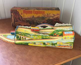 Vintage Alpine-Express Tin Lithograph Wind-Up Toy with Original Box