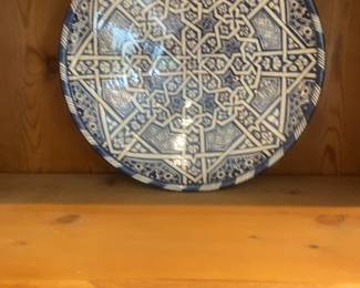 Vintage Hand-Painted Moroccan Geometric Pattern Ceramic Plate