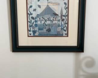 Framed Folk Art Garden Scene Print