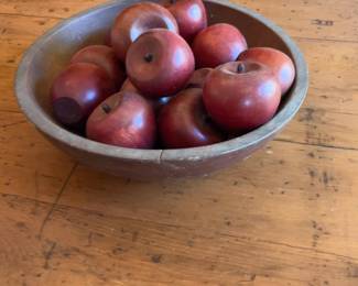 Vintage Hand-Carved Wooden Apple Decorative Set with Bowl