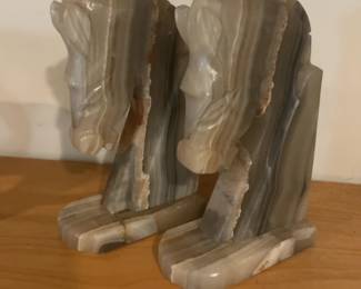 Hand-Carved Onyx Horse Head Bookends