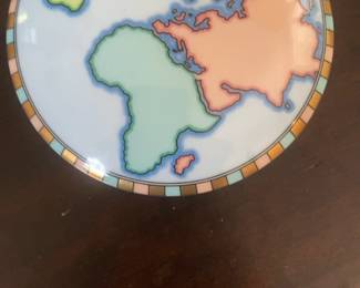 Tiffany & Company Vintage Hand-Painted World Map Porcelain Trinket Box Lid