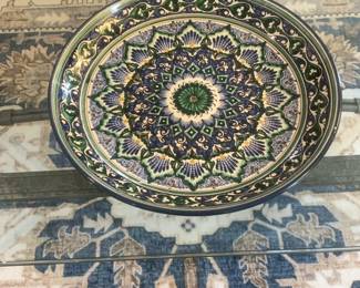Hand-Painted Uzbek Rishtan Ceramic Decorative Platter