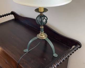 Wrought Iron Cage Lamp with Brass Accents