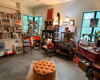 You are now entering the library! My adorable assistant started in this room and did a bang up job getting it ready for me to do the final staging. Please know that lots of books will not be priced, but you will bring me a stack and we will come up with something for you. Great photo catalogs and magazines plus a variety of ephemera pieces.