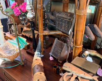 There are some very fine old pieces on this gorgeous mahogany map file case that is in the house… horns anyone?