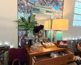 These very large framed pieces are by the artist who lived at this house. He once “wallpapered“ with postcards an entire exhibit room: floor, wall, and ceilings! All with Florida postcards… you will see some great smaller pieces throughout the house for purchase…