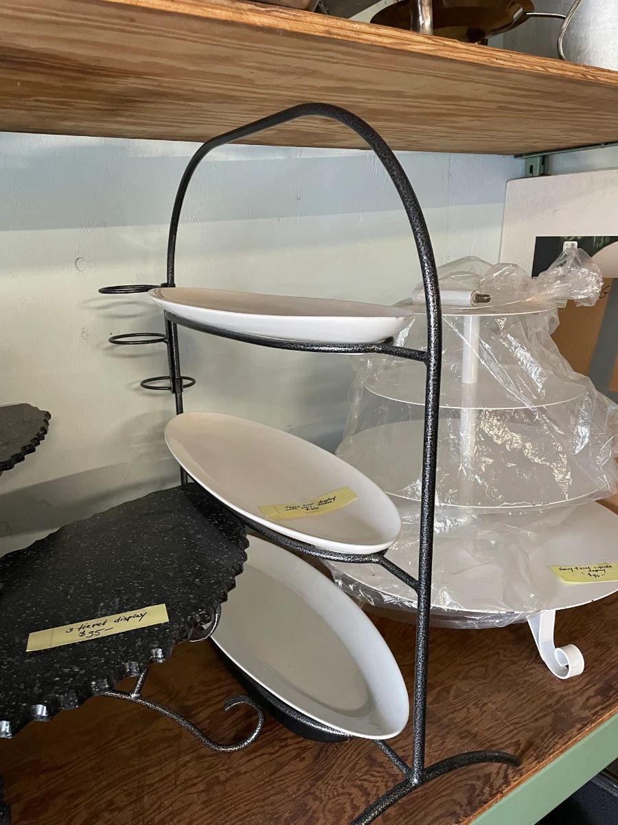 3 piece elevated display for hors d'oeuvres, including ice tray for fish!