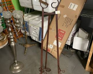 Very tall (36") candelabra with glass beaded sconces.  Two beautiful freestanding floor or table easels