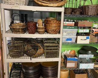 More baskets, tons of charger plates, garden baskets perfect for breads or flowers.