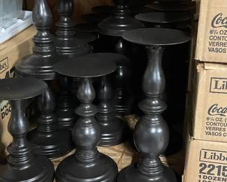 Tall candle sticks with flat tops - perfect for battery-operated candles. (Lots of those, too)