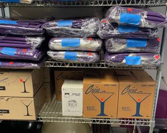 Purple linens! Extra large martini glasses! Baking pans