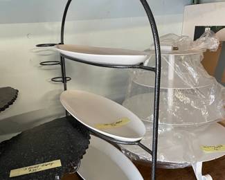 3 piece elevated display for hors d'oeuvres, including ice tray for fish!