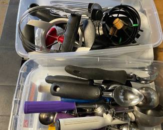 Boxes of utensils! ice cream scoops, knives, small wares, dinner forks, dinner knives, & much, much more!