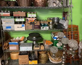 Beautiful baskets, Pint Mason jars galore, rustic cake stands and planter vases.